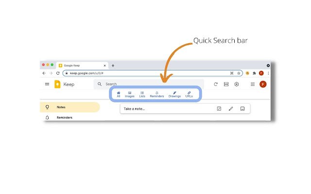 Quick Search Bar for Google Keep™  from Chrome web store to be run with OffiDocs Chromium online