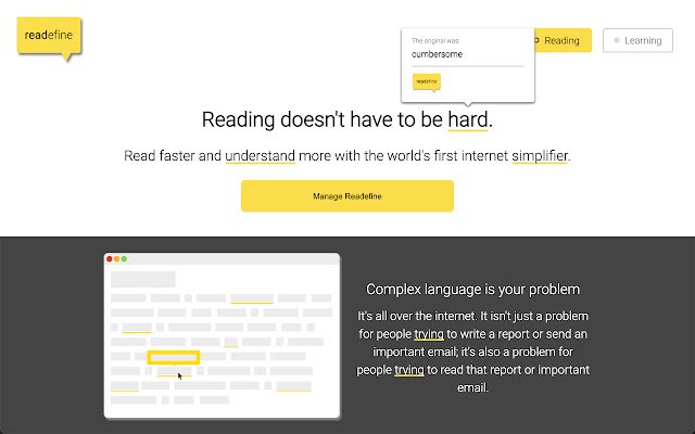 Readefine Simplify Website Language  from Chrome web store to be run with OffiDocs Chromium online