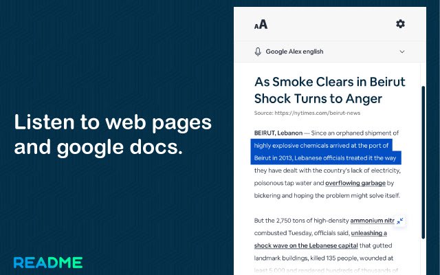 Readme Text to Speech TTS из интернет-магазина Chrome для запуска с OffiDocs Chromium онлайн