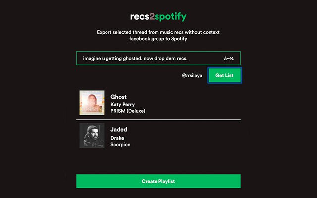 recs2spotify de Chrome web store para ejecutarse con OffiDocs Chromium en línea