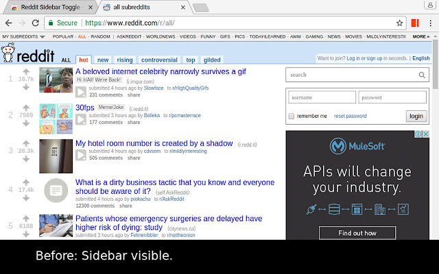 Reddit Sidebar Toggle da Chrome Web Store para ser executado com OffiDocs Chromium online