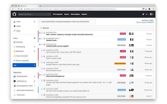 Notificações refinadas do GitHub da loja virtual do Chrome para serem executadas com OffiDocs Chromium online