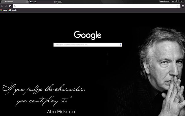 Remembering Alan Rickman Quote Theme  from Chrome web store to be run with OffiDocs Chromium online