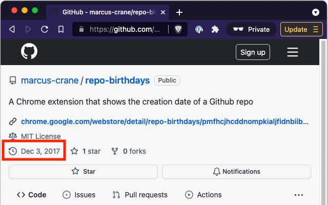 Repo Birthdays  from Chrome web store to be run with OffiDocs Chromium online