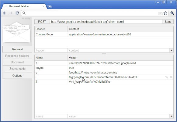 Request Maker  from Chrome web store to be run with OffiDocs Chromium online