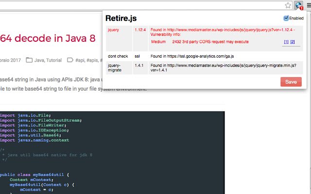 retire.js mula sa Chrome web store na tatakbo sa OffiDocs Chromium online