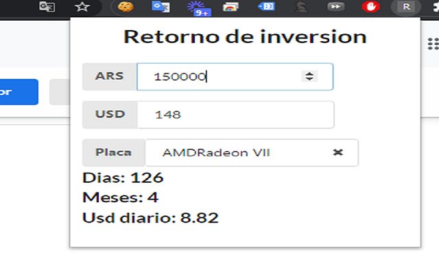 Retorno de inversion mineria dal Chrome web store da eseguire con OffiDocs Chromium online