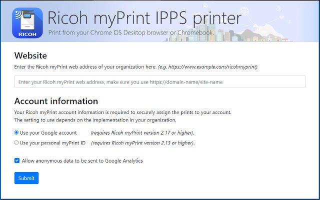 Ricoh myPrint  from Chrome web store to be run with OffiDocs Chromium online