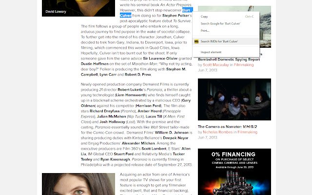 Right Click Search IMDb  from Chrome web store to be run with OffiDocs Chromium online