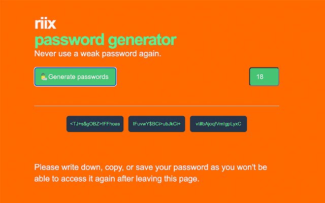 riix Password Generator  from Chrome web store to be run with OffiDocs Chromium online