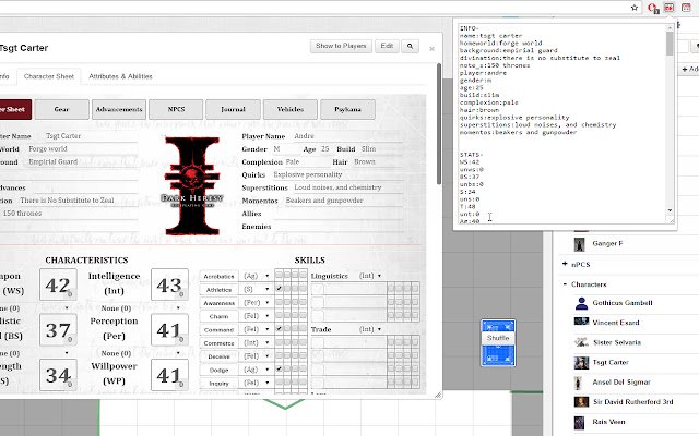 Roll20 Character Parser 40k Dark Heresy  from Chrome web store to be run with OffiDocs Chromium online