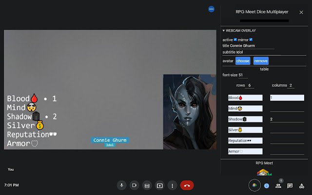 RPG Meet Dice Roller | Music | Webcam Tools  from Chrome web store to be run with OffiDocs Chromium online