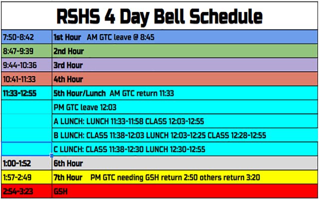 RSHS 4 Day Bell Schedule  from Chrome web store to be run with OffiDocs Chromium online