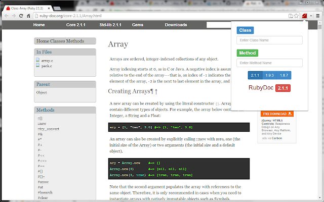 RubyDoc  from Chrome web store to be run with OffiDocs Chromium online