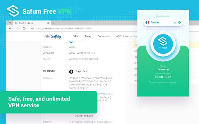 Safum na libreng VPN mula sa Chrome web store na tatakbo sa OffiDocs Chromium online