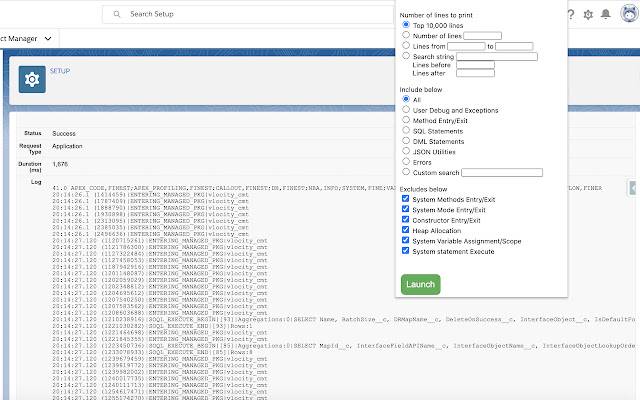 โปรแกรมดูบันทึกการดีบักของ Salesforce จาก Chrome เว็บสโตร์ที่จะเรียกใช้ด้วย OffiDocs Chromium ทางออนไลน์