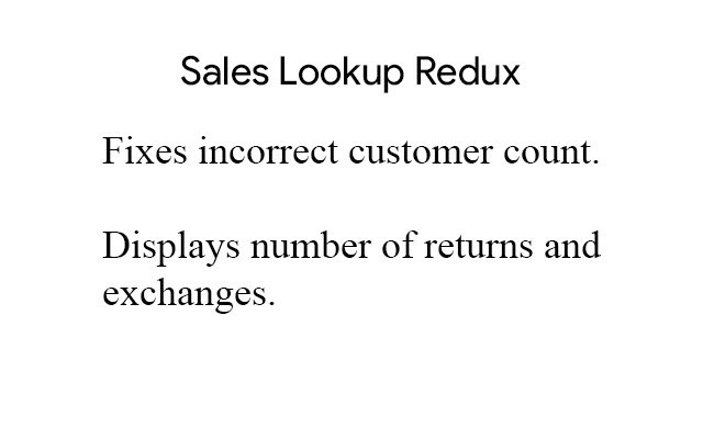 Sales Lookup Redux  from Chrome web store to be run with OffiDocs Chromium online