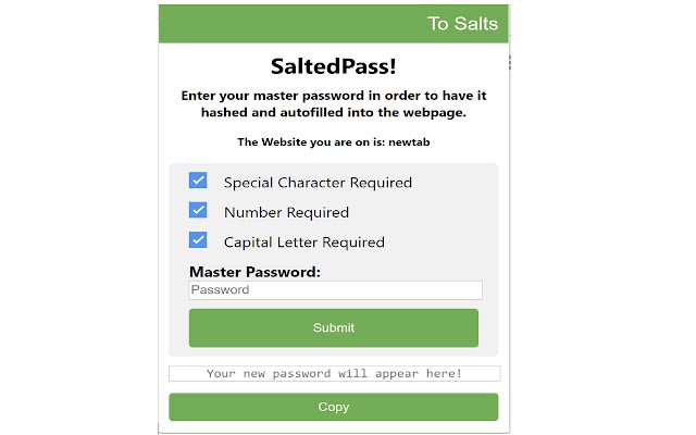 SaltedPass de la boutique en ligne Chrome à exécuter avec OffiDocs Chromium en ligne