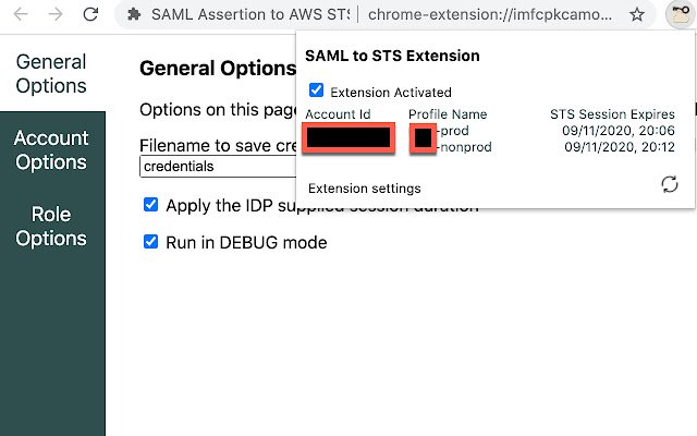 SAML Assertion to AWS STS Assumption  from Chrome web store to be run with OffiDocs Chromium online