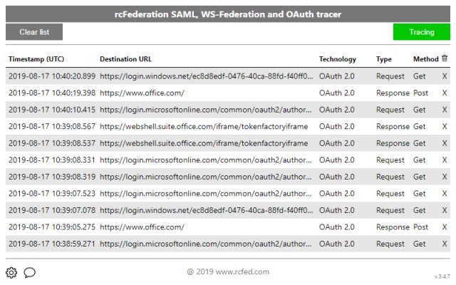 SAML, WS Federation and OAuth 2.0 tracer  from Chrome web store to be run with OffiDocs Chromium online