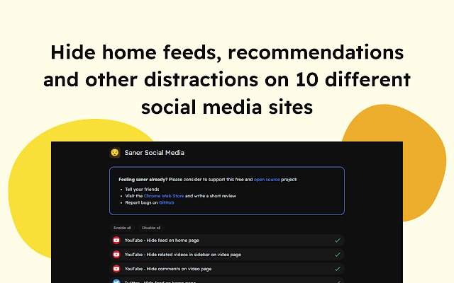 Saner Social Media Feed Blocker  from Chrome web store to be run with OffiDocs Chromium online