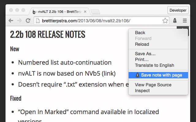 Save to nvALT  from Chrome web store to be run with OffiDocs Chromium online