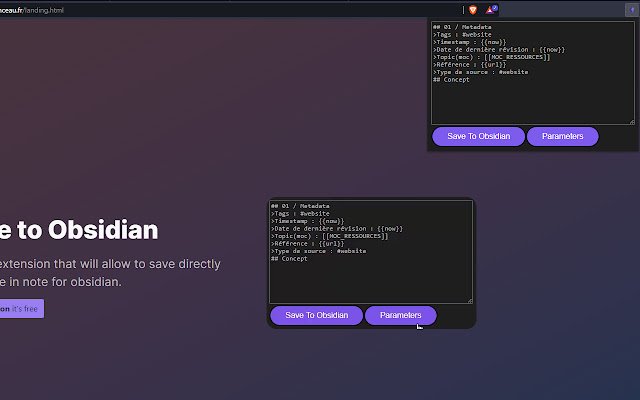 Save To Obsidian  from Chrome web store to be run with OffiDocs Chromium online