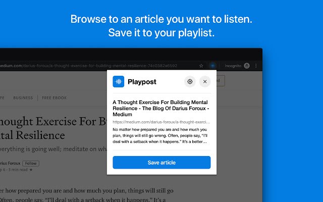 Save to Playpost  from Chrome web store to be run with OffiDocs Chromium online