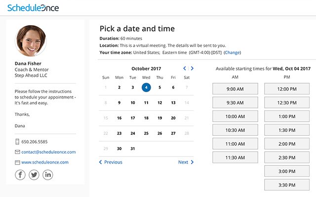 ScheduleOnce  from Chrome web store to be run with OffiDocs Chromium online