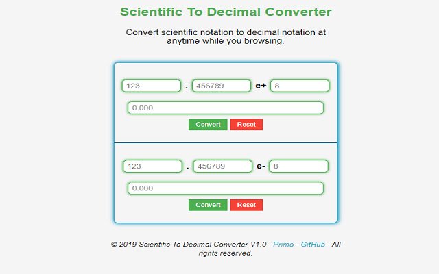 Scientific To Decimal Converter  from Chrome web store to be run with OffiDocs Chromium online