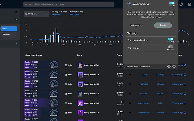 Seadvisor.io NFT rarity and notifications  from Chrome web store to be run with OffiDocs Chromium online