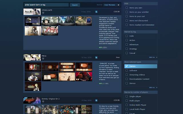 Pratinjau Pencarian untuk Steam dari toko web Chrome untuk dijalankan dengan OffiDocs Chromium online