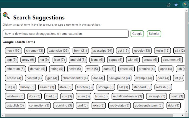Search Suggestions  from Chrome web store to be run with OffiDocs Chromium online