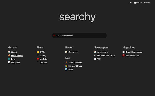 Searchy Start  from Chrome web store to be run with OffiDocs Chromium online