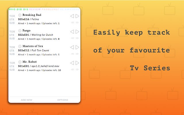 ¡Visto! Tv Series Episode Tracker de Chrome web store se ejecutará con OffiDocs Chromium en línea