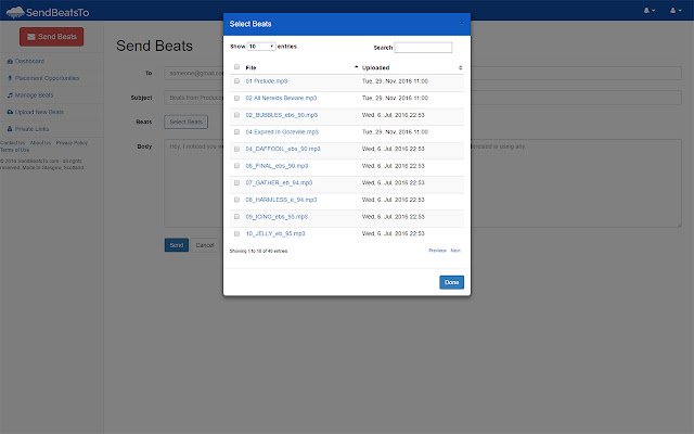 SendBeatsTo: ارسال Beats به ایمیل‌ها از فروشگاه وب Chrome برای اجرا با OffiDocs Chromium به صورت آنلاین