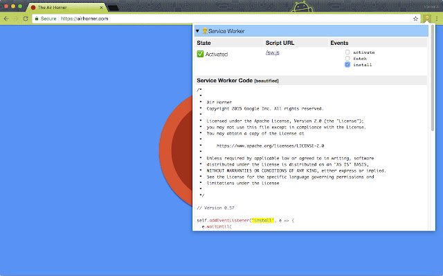 Service Worker Detector  from Chrome web store to be run with OffiDocs Chromium online
