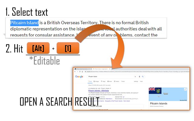 Shortcut keys for selection search  from Chrome web store to be run with OffiDocs Chromium online