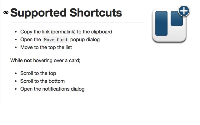 Shortcuts for Trello  from Chrome web store to be run with OffiDocs Chromium online