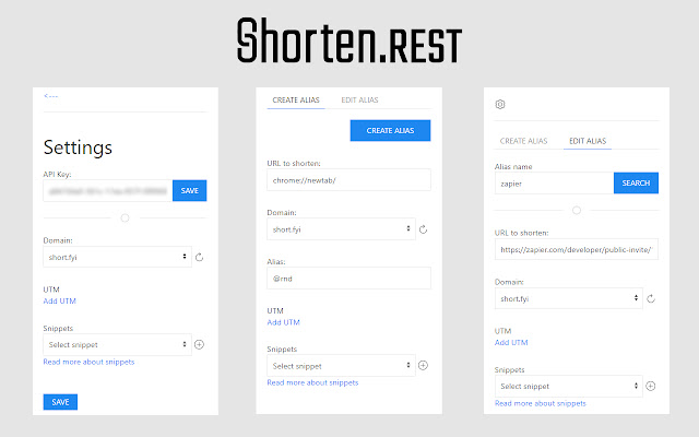 ক্রোম ওয়েব স্টোর থেকে Shorten.rest URL Shortener OffiDocs Chromium অনলাইনে চালানো হবে