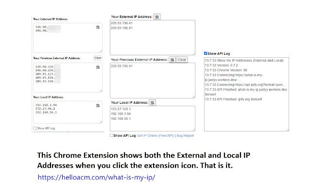 Show My IP Addresses (External and Local)  from Chrome web store to be run with OffiDocs Chromium online