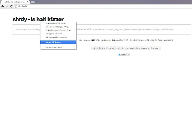 shrtly.de is schneller kürzer  from Chrome web store to be run with OffiDocs Chromium online