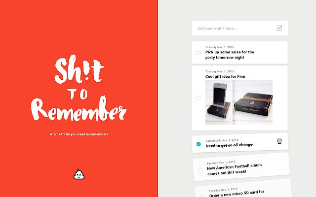 Sh!t to Remember  from Chrome web store to be run with OffiDocs Chromium online