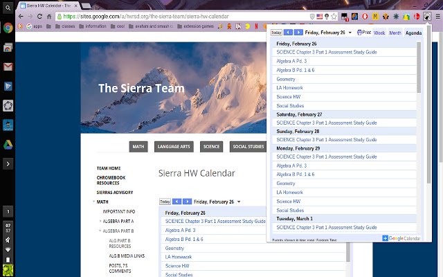 Sierra homework calender  from Chrome web store to be run with OffiDocs Chromium online