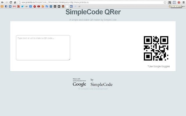 SimpleCode QRer  from Chrome web store to be run with OffiDocs Chromium online