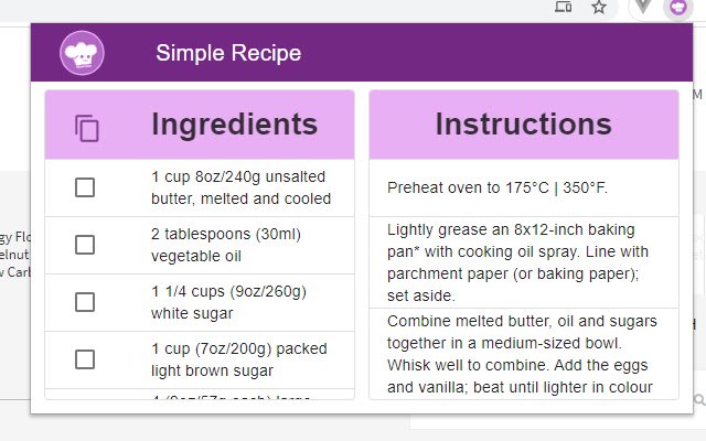 Simple Recipe  from Chrome web store to be run with OffiDocs Chromium online