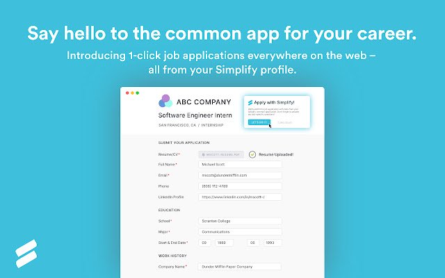 Simplify – Autofill your job applications  from Chrome web store to be run with OffiDocs Chromium online