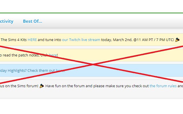 Sims.com Announcement Remover  from Chrome web store to be run with OffiDocs Chromium online