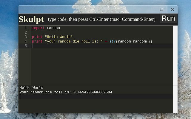 Skulpt Interpreter  from Chrome web store to be run with OffiDocs Chromium online