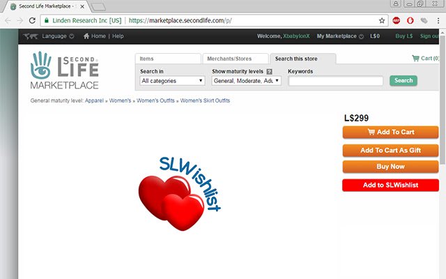 SLWishlist.com adding sl marketplace products  from Chrome web store to be run with OffiDocs Chromium online